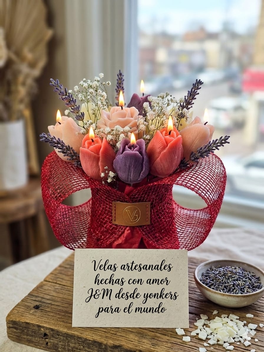 Bouquet de Velas Artesanales con Aroma a Lavanda
