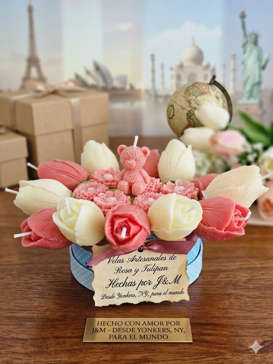 Bouquet de Velas Artesanales de Rosa y Tulipán